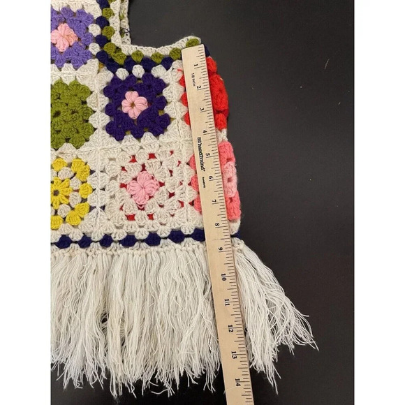 Infant Baby Toddler Crochet Hooded Shawl Handmade Multicolor Retro Boho Fringe - Picture 4 of 5